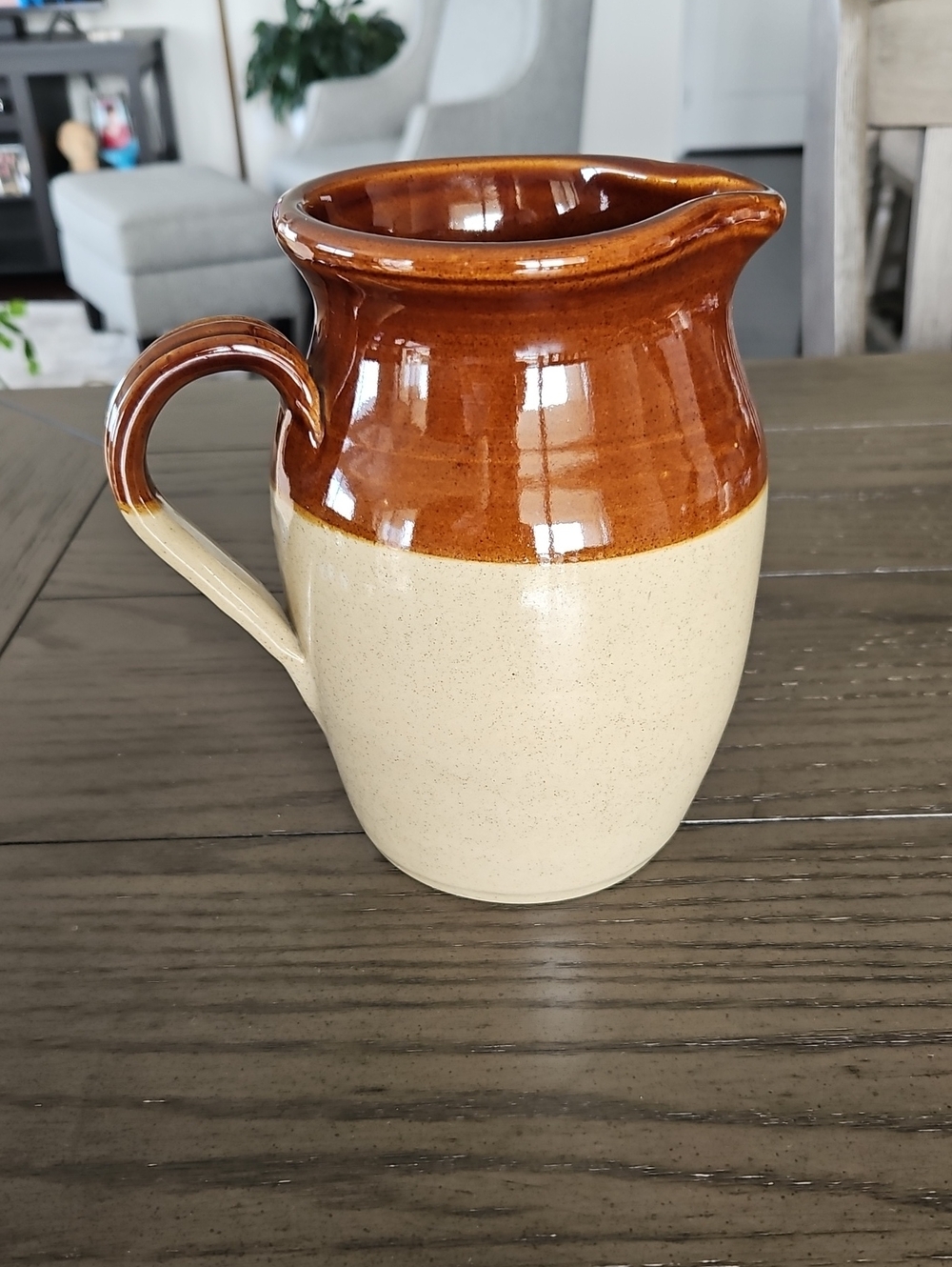 Two-Tone Brown and Cream Stoneware Pitcher By Pearson Chesterfield England